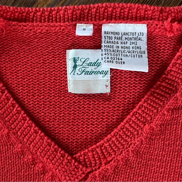 Lady Fairway Pullover Sweater Women’s S Red Hem Accent Knit V-Neck Soft - Picture 8 of 13